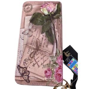 SASHA New York Pink Floral Paris Wristlet Wallet Phone Holder Travel
